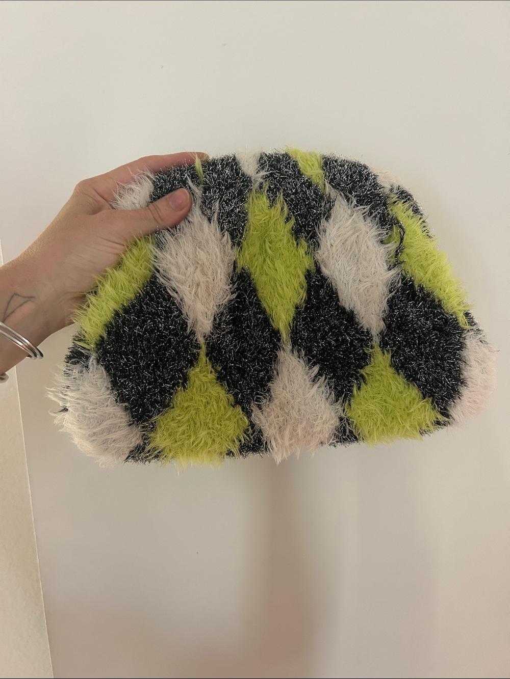 Maria La Rosa argyle fluffy metallic clutch